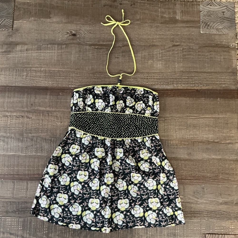 Free People Linen Blend Floral Strapless Halter Babydoll Blouse Top Size 6
